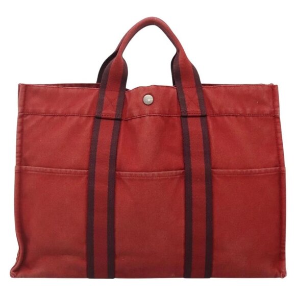 HERMES Fourre Tout MM Hand Bag Canvas Red Silver Auth - Picture 2 of 16